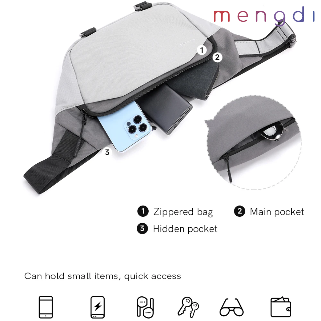mengdi products - recycled poly Lightweight Sling Bag, Grey