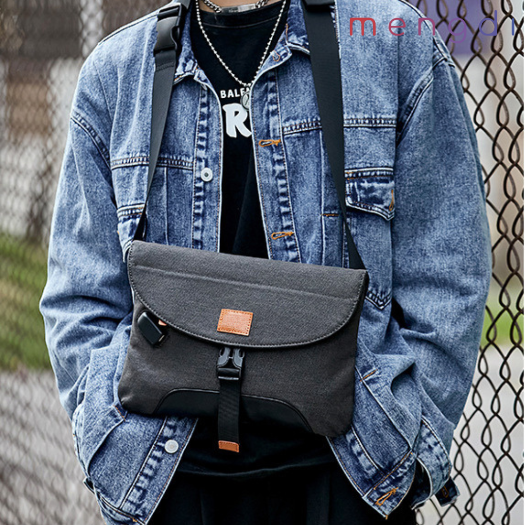 mengdiproducts-Canvas Sling Bag with USB Charging port-Grey
