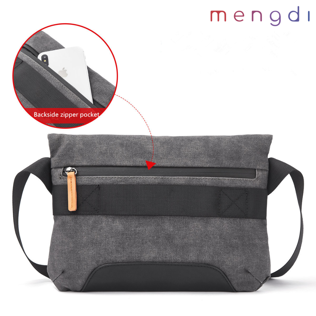 mengdiproducts-Canvas Sling Bag with USB Charging port-Grey