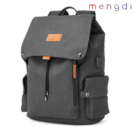 mengdiproducts-Canvas Backpack With USB Charging-Grey