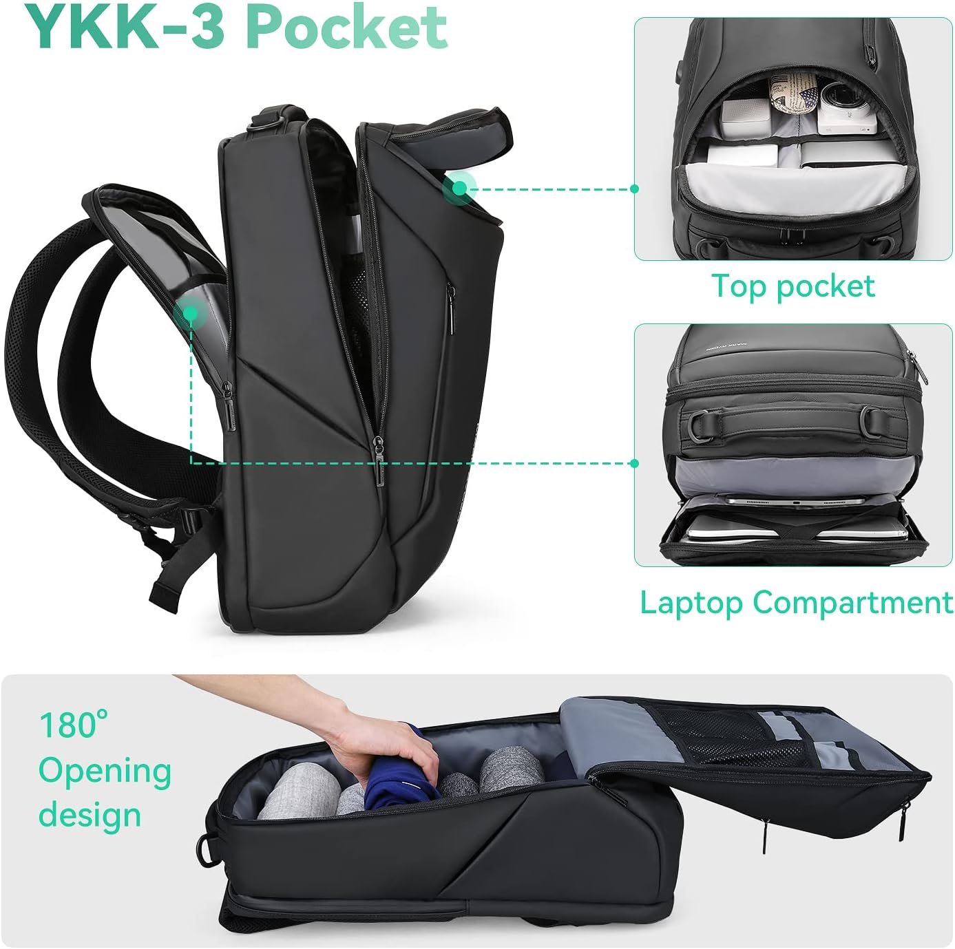 mengdiproducts-Backpack with USB Charging Port-Green color