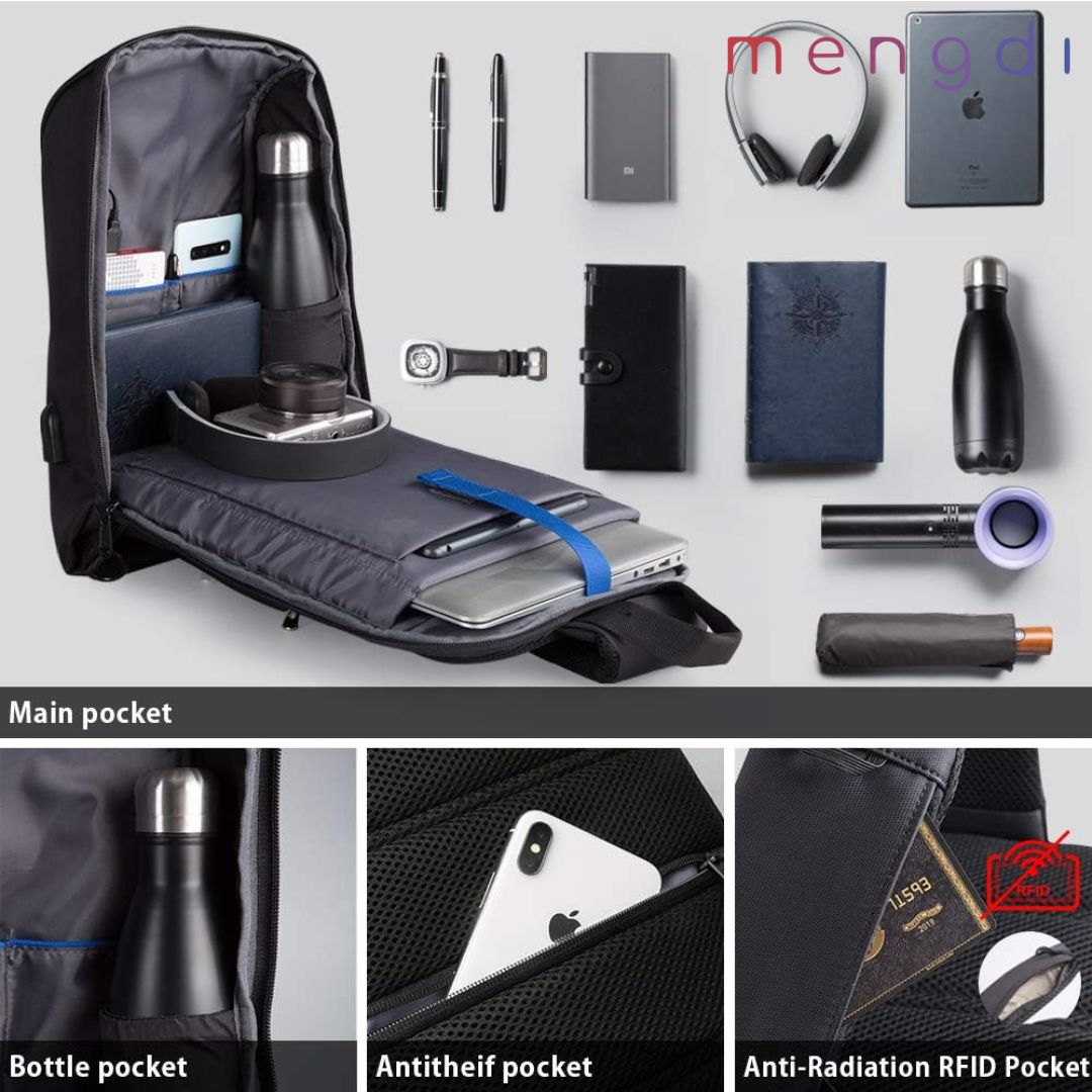 mengdiproducts- Sling bag with USB Charging Port-Black