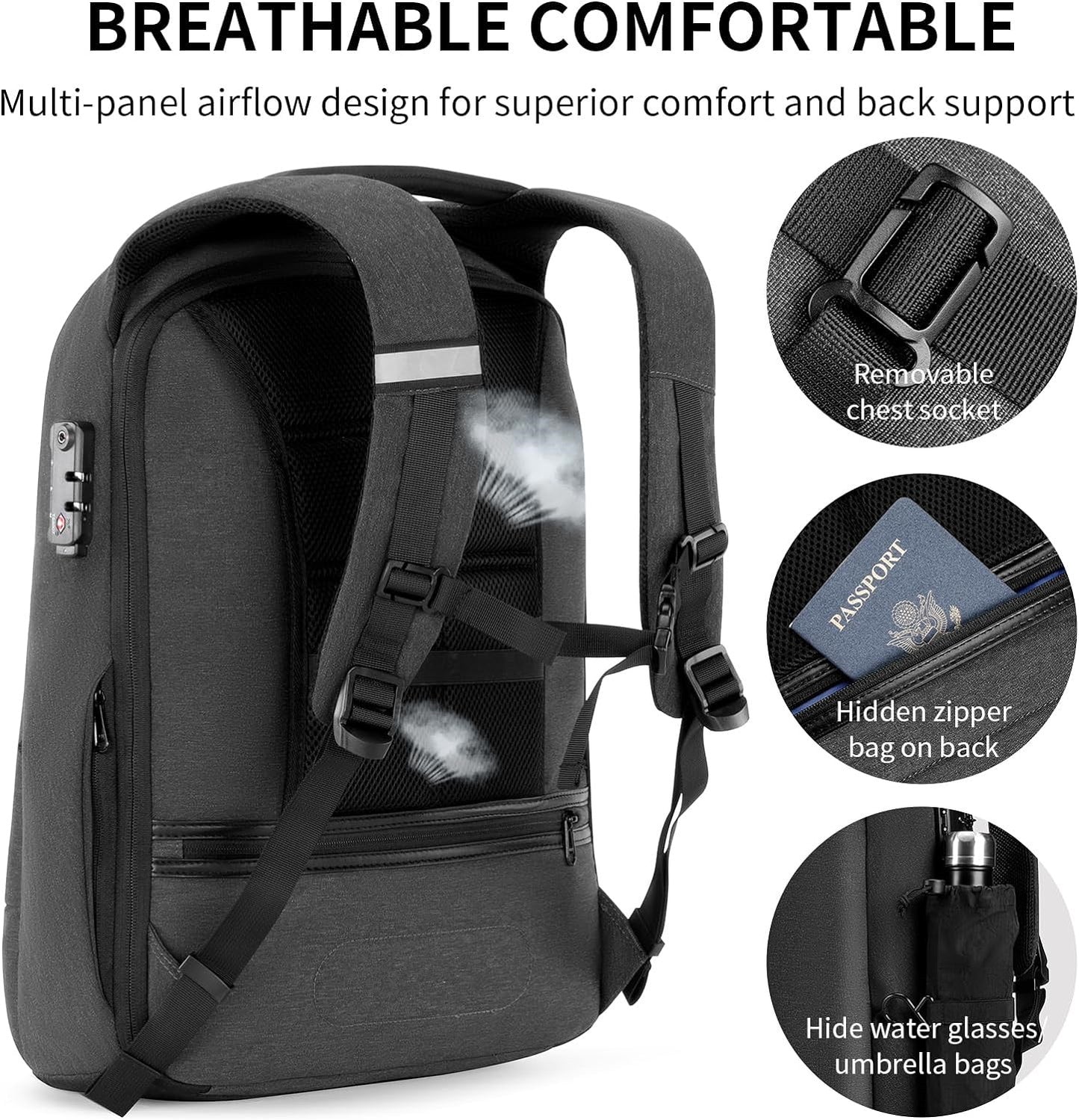mengdiproducts- Anti-Theft backpack with USB Charging Port-Black