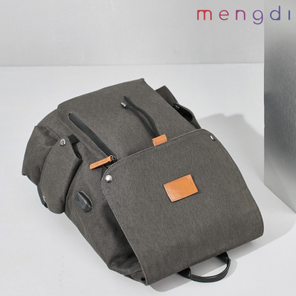 mengdiproducts-Canvas Backpack With USB Charging-Grey